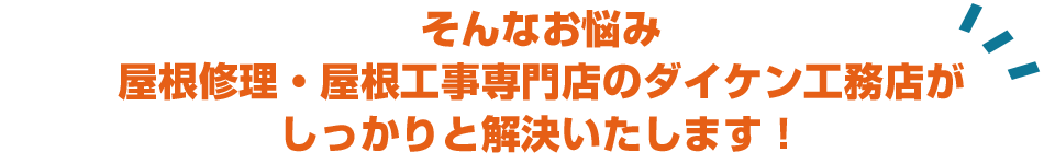 そんなお悩み
屋根修理・屋根工事専門店のダイケン工務店が
しっかりと解決いたします！